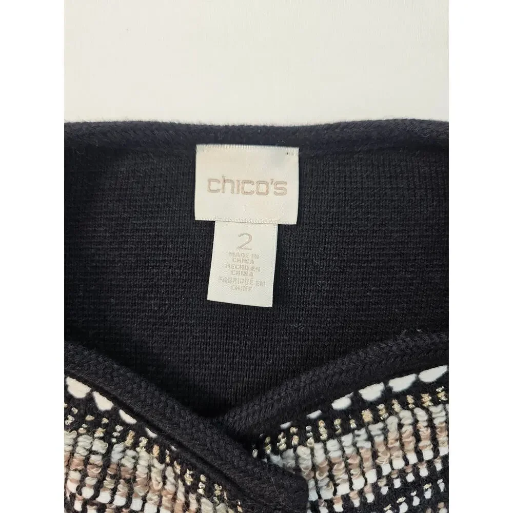 Chicos size 2 (L)  NWOT twill brown black shaket metallic strands career casual - Picture 3 of 6